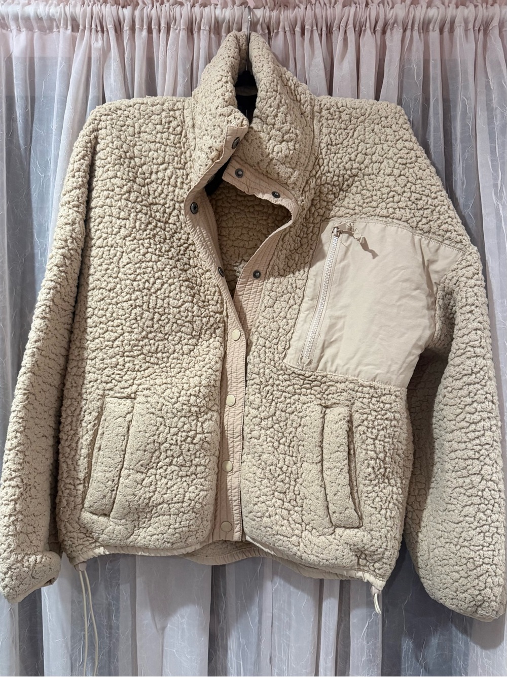 Abercrombie & Fitch Beige Cream Sherpa Teddy Jacket with Chest Zip Pocket